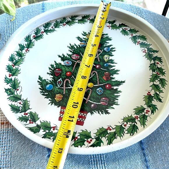 Vintage Christmas Tree Metal Serving Tray – 13” Holiday Barware Decor - Picture 7 of 8